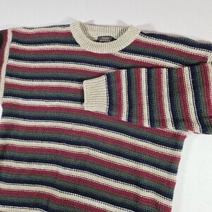 High Sierra Sweater Vintage Women's Medium Knit Sweater Striped Ramie Cotton